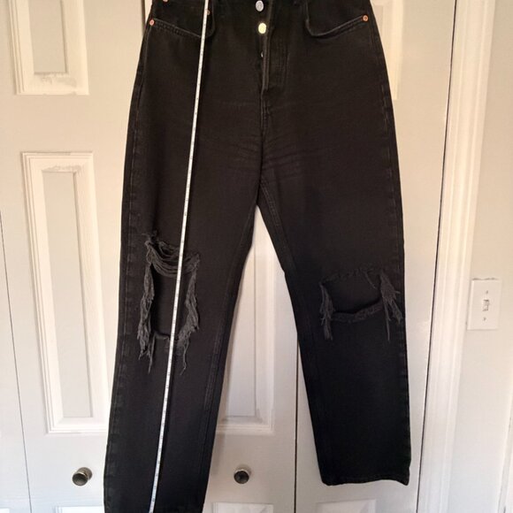 Mango MNG Black High Rise Distressed Straight Leg Jeans  Size 6 / EU 38 - Picture 6 of 9